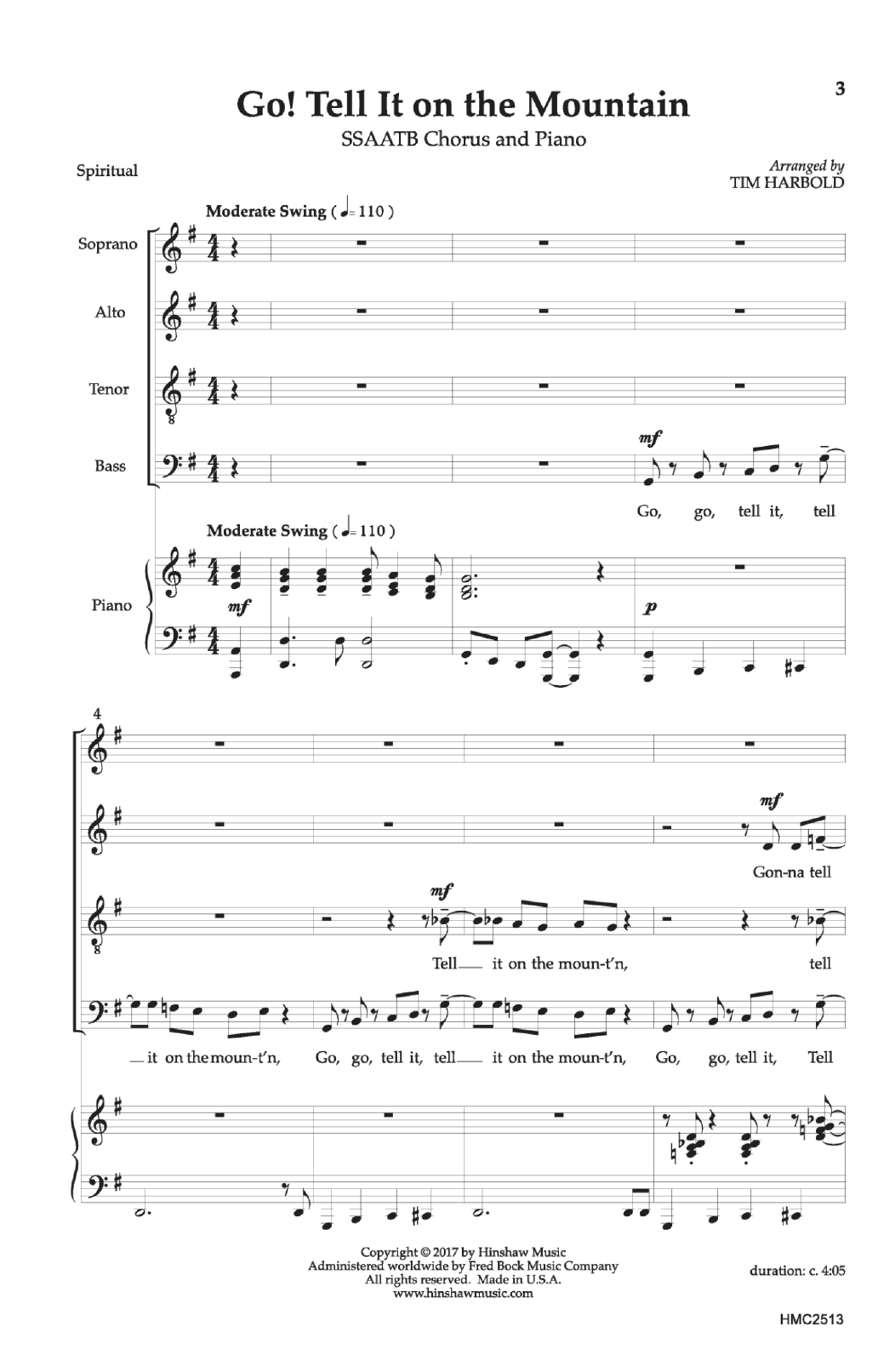 Download Tim Harbold Go! Tell It on the Mountain Sheet Music and learn how to play Choral PDF digital score in minutes