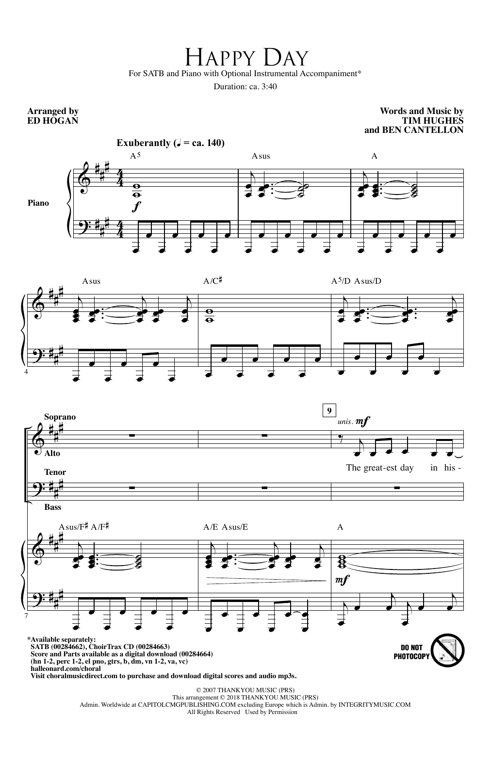 Download Tim Hughes & Ben Cantellon Happy Day (arr. Ed Hogan) Sheet Music and learn how to play SATB Choir PDF digital score in minutes