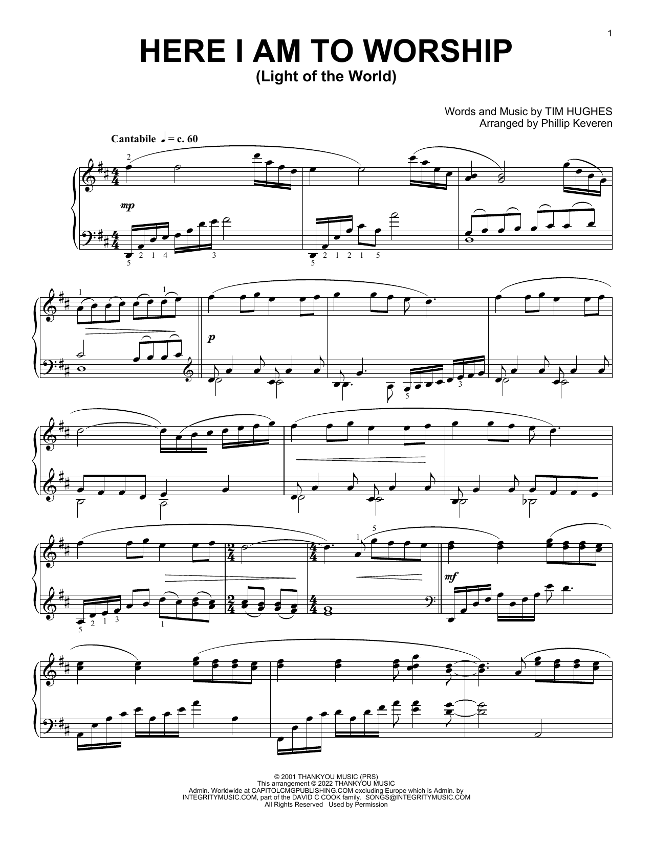 Download Tim Hughes Here I Am To Worship (Light Of The World) [Classical version] (arr. Phillip Keve Sheet Music and learn how to play Piano Solo PDF digital score in minutes