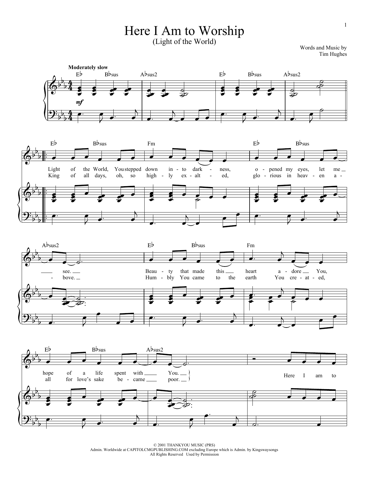 Download Tim Hughes Here I Am To Worship (Light Of The World) Sheet Music and learn how to play Voice PDF digital score in minutes