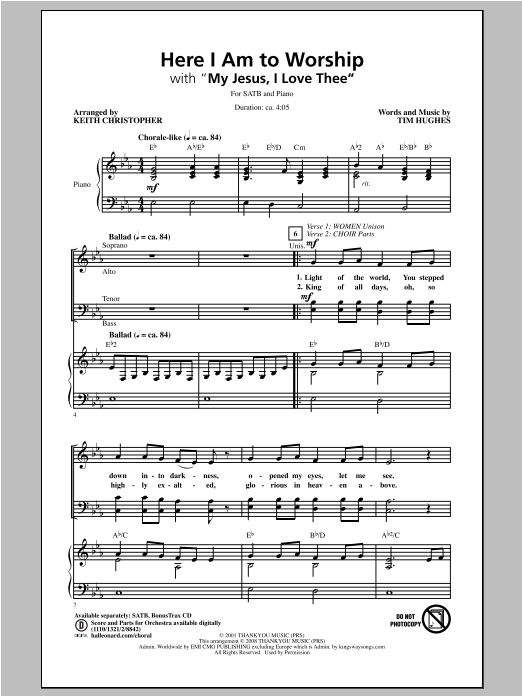 Download Keith Christopher Here I Am To Worship Sheet Music and learn how to play SATB Choir PDF digital score in minutes