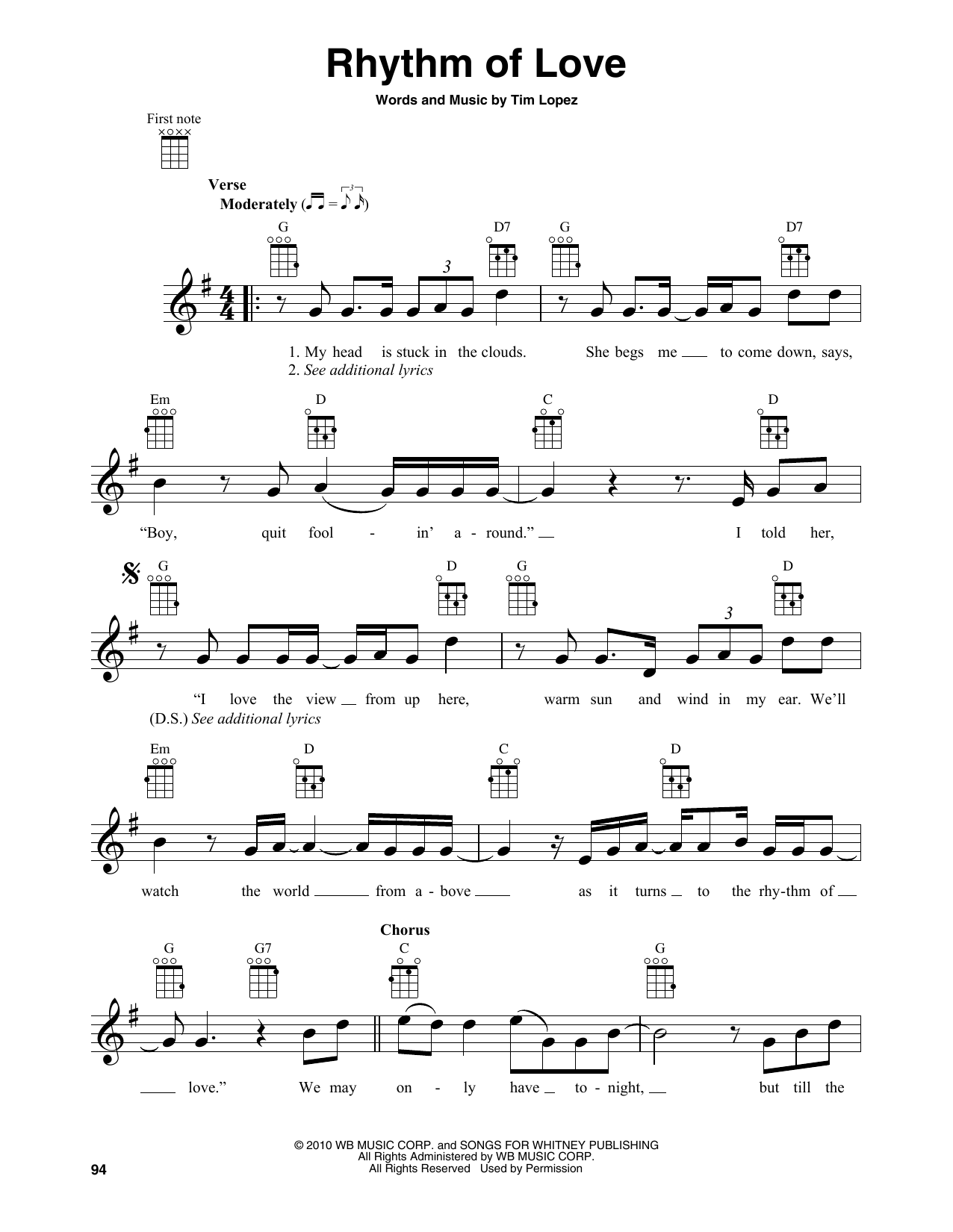 Download Tim Lopez Rhythm Of Love Sheet Music and learn how to play Baritone Ukulele PDF digital score in minutes