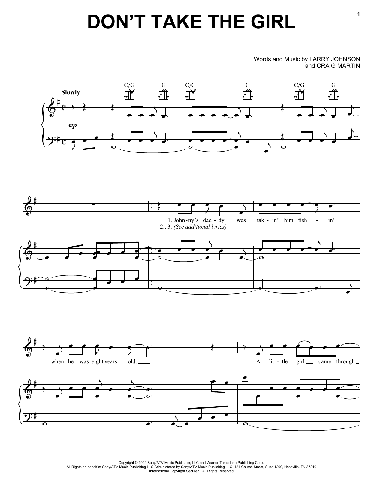 Download Tim McGraw Don't Take The Girl Sheet Music and learn how to play Piano, Vocal & Guitar (Right-Hand Melody) PDF digital score in minutes