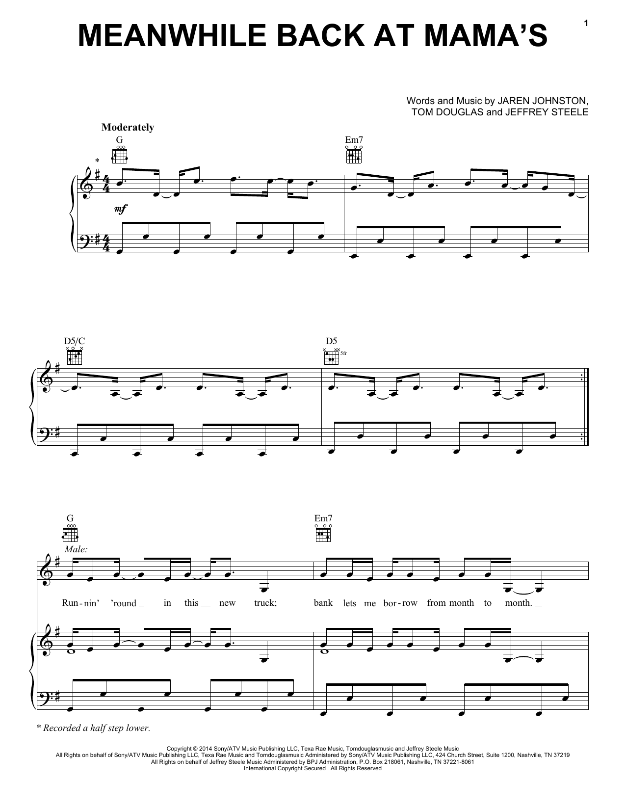 Download Tim McGraw Meanwhile Back At Mama's (feat. Faith Hill) Sheet Music and learn how to play Piano, Vocal & Guitar (Right-Hand Melody) PDF digital score in minutes