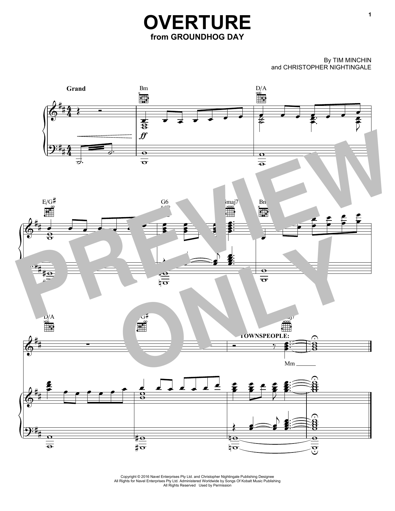 Download Tim Minchin and Christopher Nightingale Overture (from Groundhog Day The Musical) Sheet Music and learn how to play Piano, Vocal & Guitar Chords (Right-Hand Melody) PDF digital score in minutes