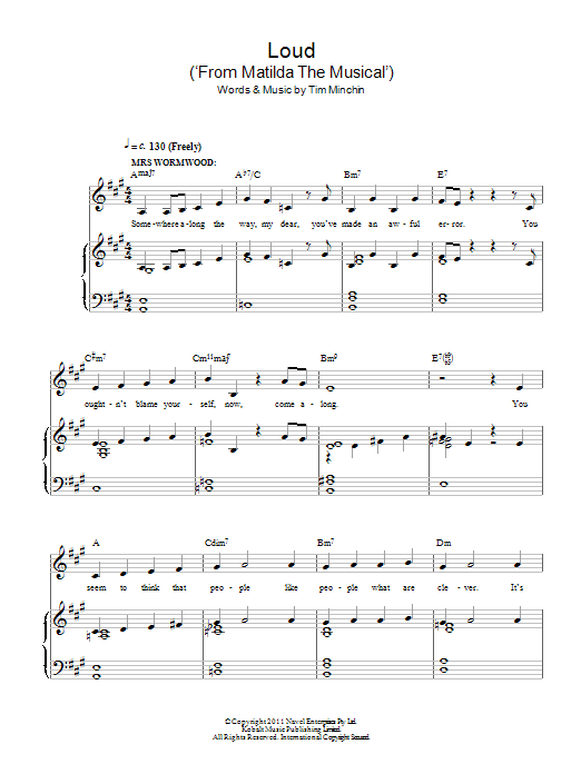 Download Tim Minchin Loud (From 'Matilda The Musical') Sheet Music and learn how to play Piano & Vocal PDF digital score in minutes