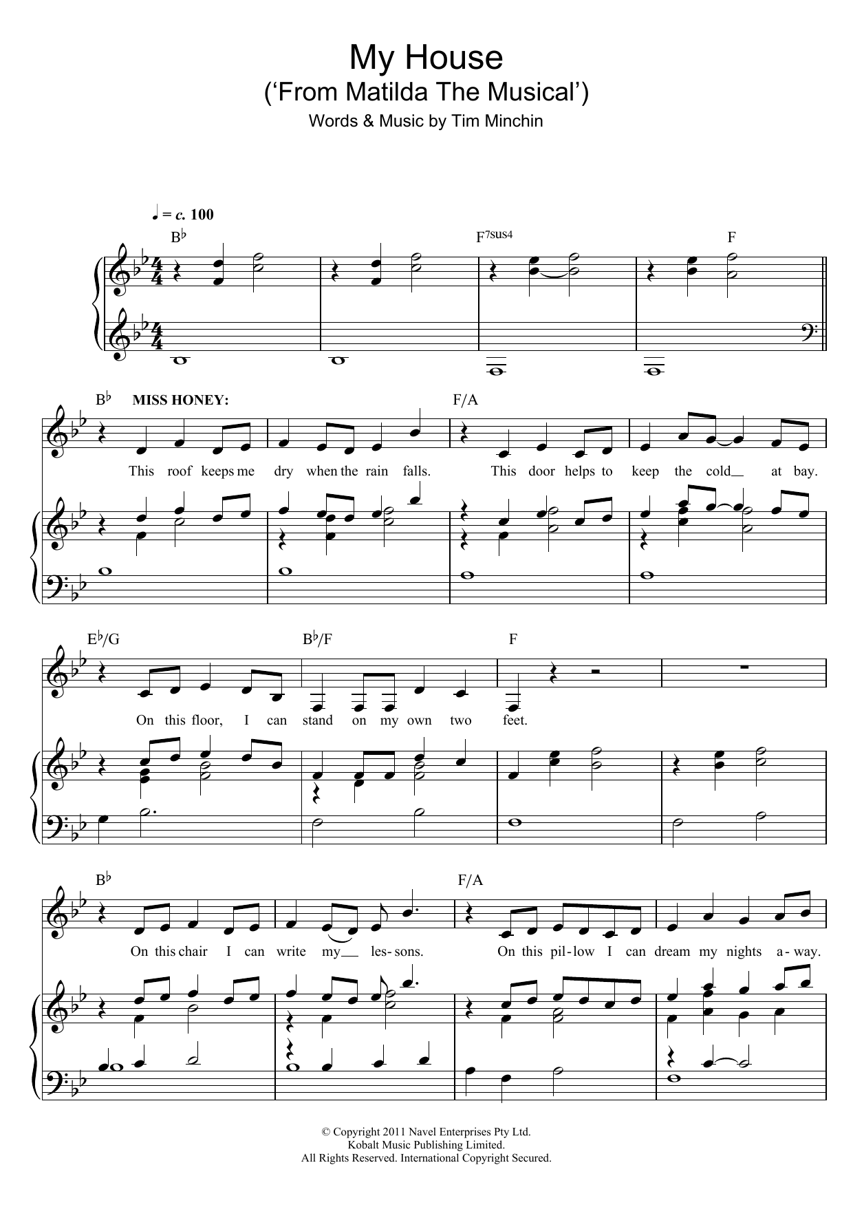 Download Tim Minchin My House (from 'Matilda The Musical') Sheet Music and learn how to play Piano (Big Notes) PDF digital score in minutes