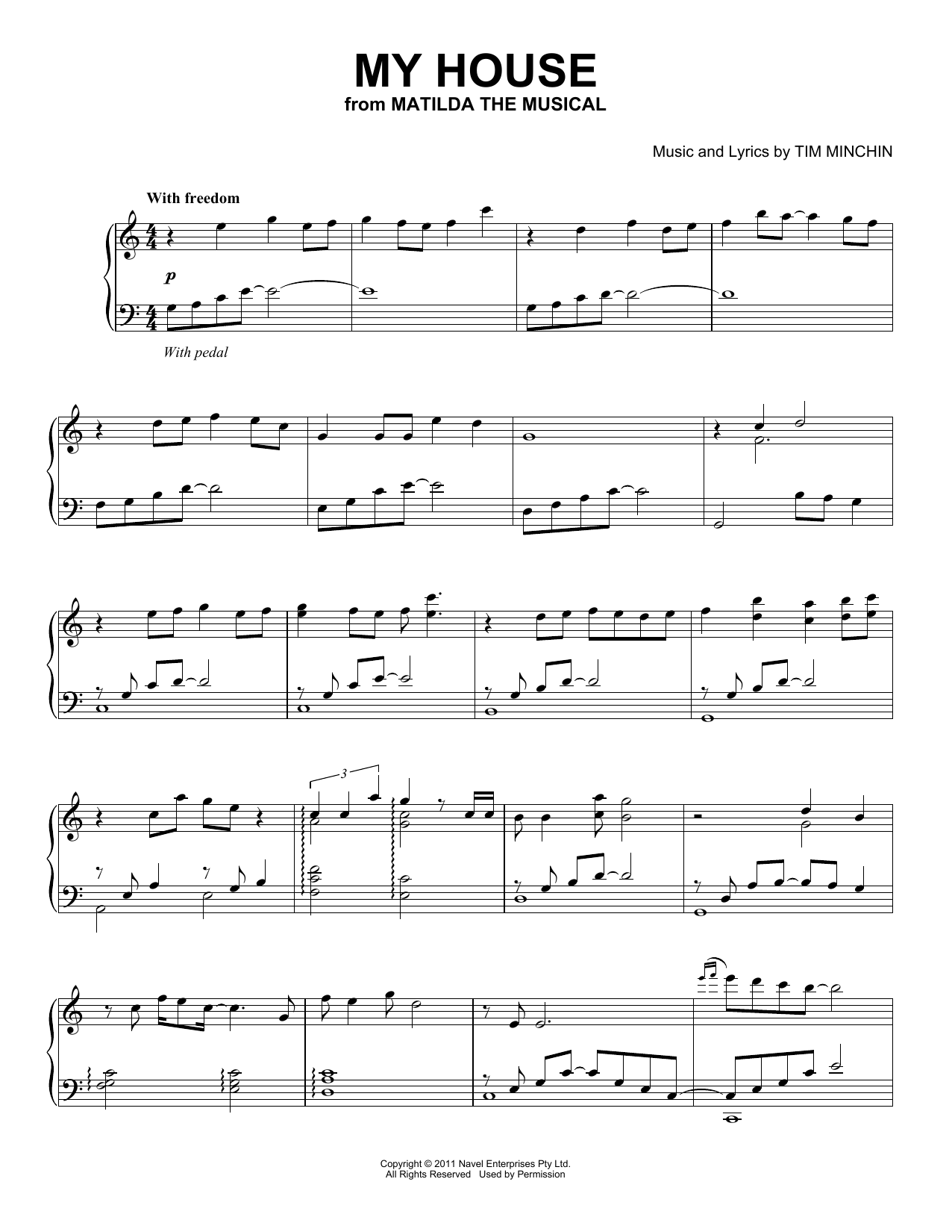 Download Tim Minchin My House (from Matilda: The Musical) (Peaceful Piano Solo) Sheet Music and learn how to play Piano Solo PDF digital score in minutes