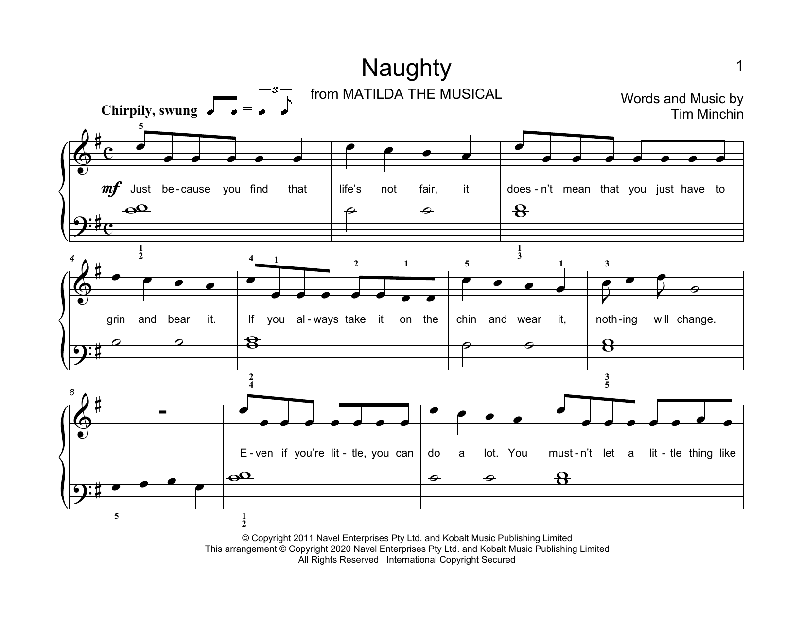 Download Tim Minchin Naughty (from Matilda The Musical) (arr. Christopher Hussey) Sheet Music and learn how to play Educational Piano PDF digital score in minutes