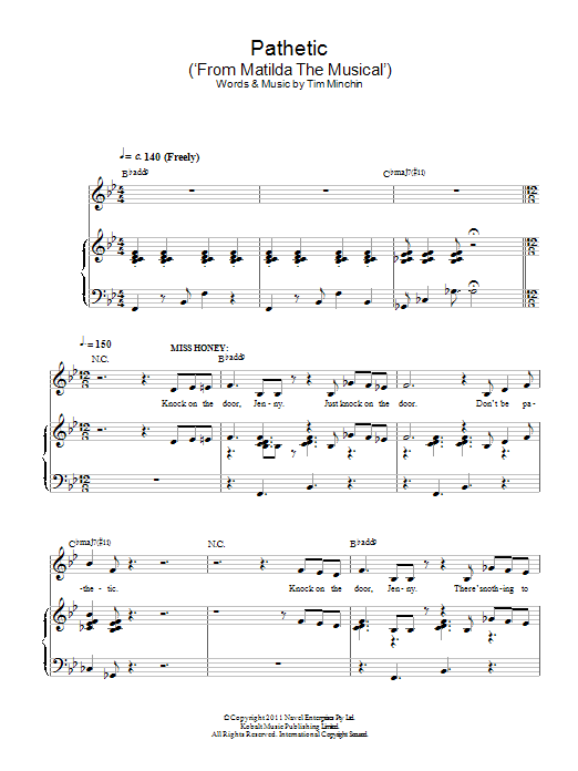 Download Tim Minchin Pathetic (from Matilda the Musical) Sheet Music and learn how to play Piano & Vocal PDF digital score in minutes