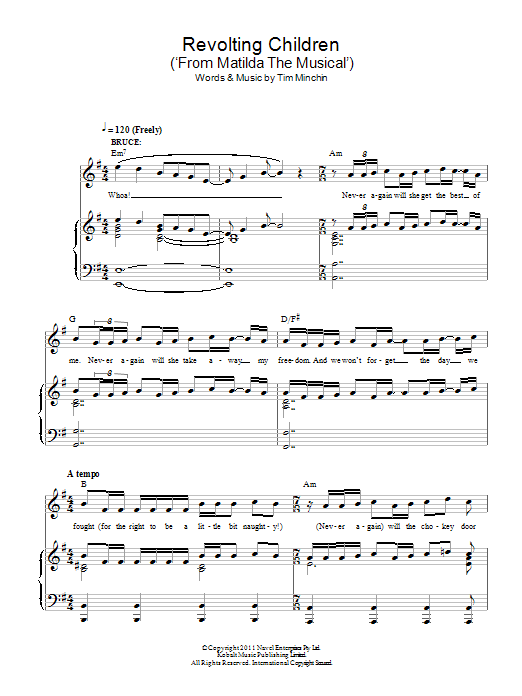 Download Tim Minchin Revolting Children (From 'Matilda The Musical') Sheet Music and learn how to play 2-Part Choir PDF digital score in minutes