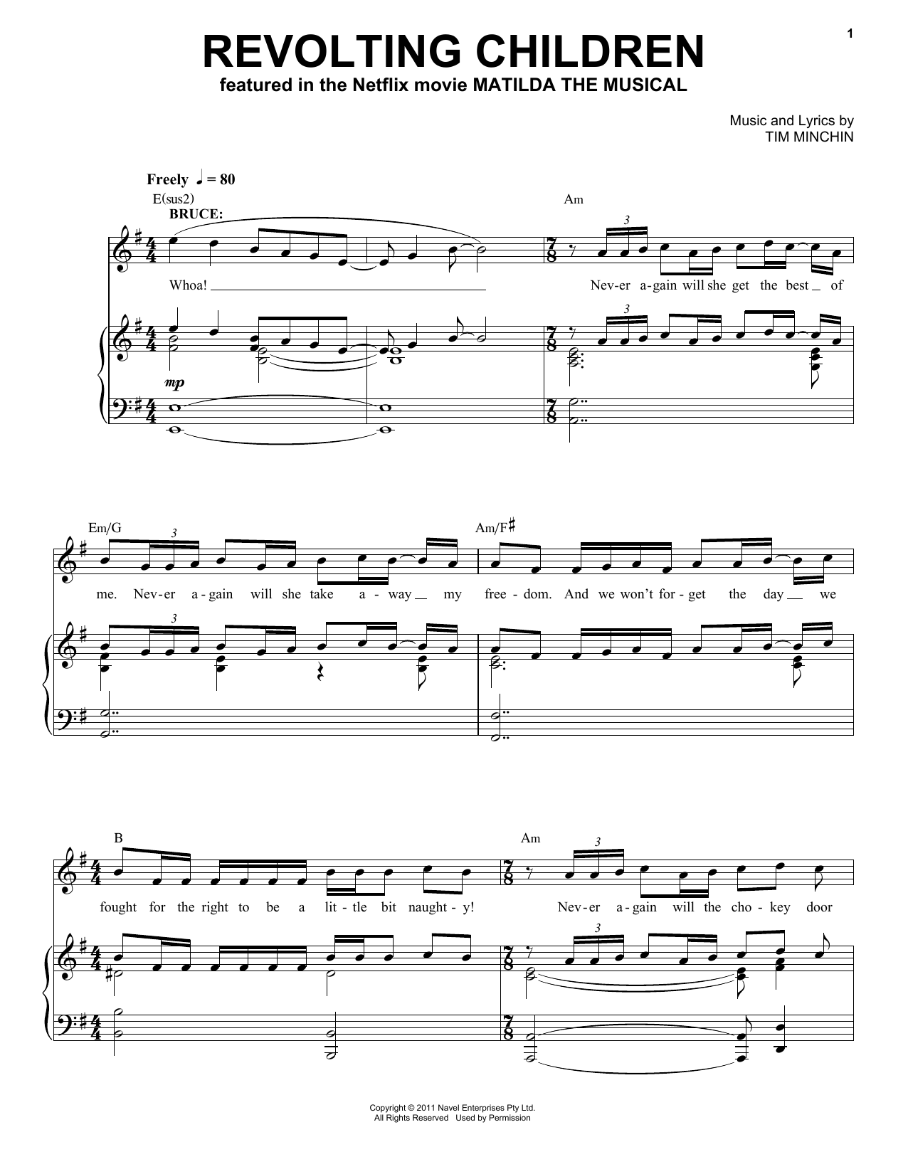 Download Tim Minchin Revolting Children (from the Netflix movie Matilda The Musical) Sheet Music and learn how to play Piano & Vocal PDF digital score in minutes