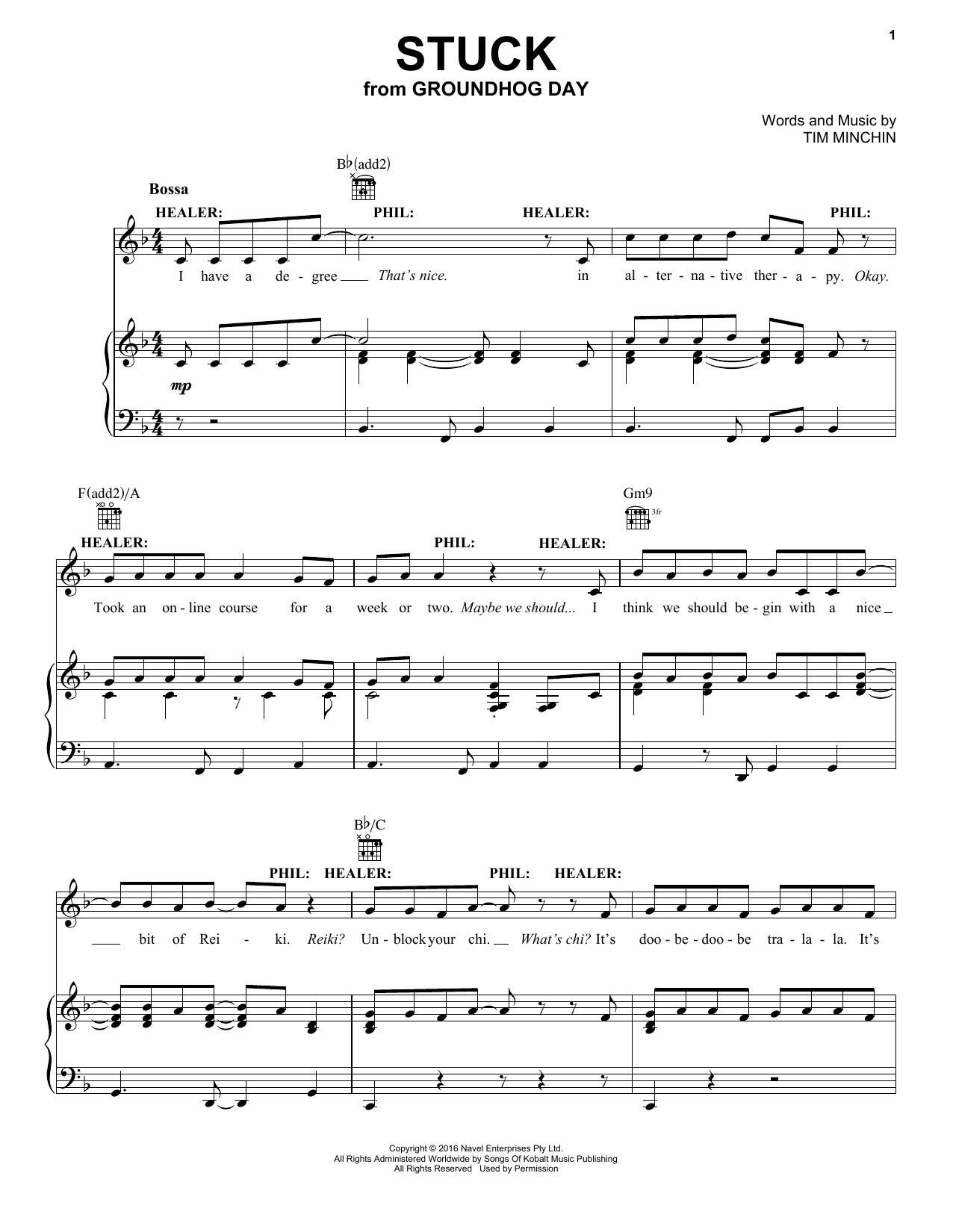 Download Tim Minchin Stuck (from Groundhog Day The Musical) Sheet Music and learn how to play Piano, Vocal & Guitar Chords (Right-Hand Melody) PDF digital score in minutes