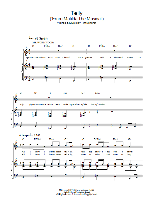 Download Tim Minchin Telly (from 'Matilda The Musical') Sheet Music and learn how to play Piano (Big Notes) PDF digital score in minutes