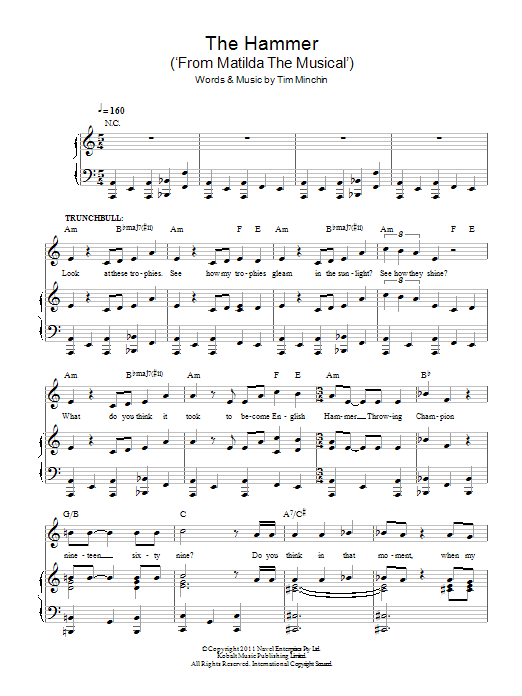 Download Tim Minchin The Hammer (From 'Matilda The Musical') Sheet Music and learn how to play Easy Piano PDF digital score in minutes