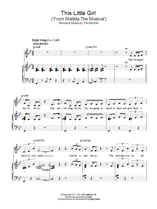 Download Tim Minchin This Little Girl (From 'Matilda The Musical') Sheet Music and learn how to play Piano & Vocal PDF digital score in minutes
