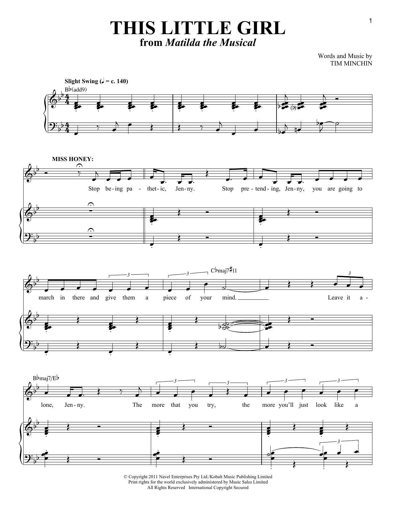 Download Tim Minchin This Little Girl Sheet Music and learn how to play Piano & Vocal PDF digital score in minutes