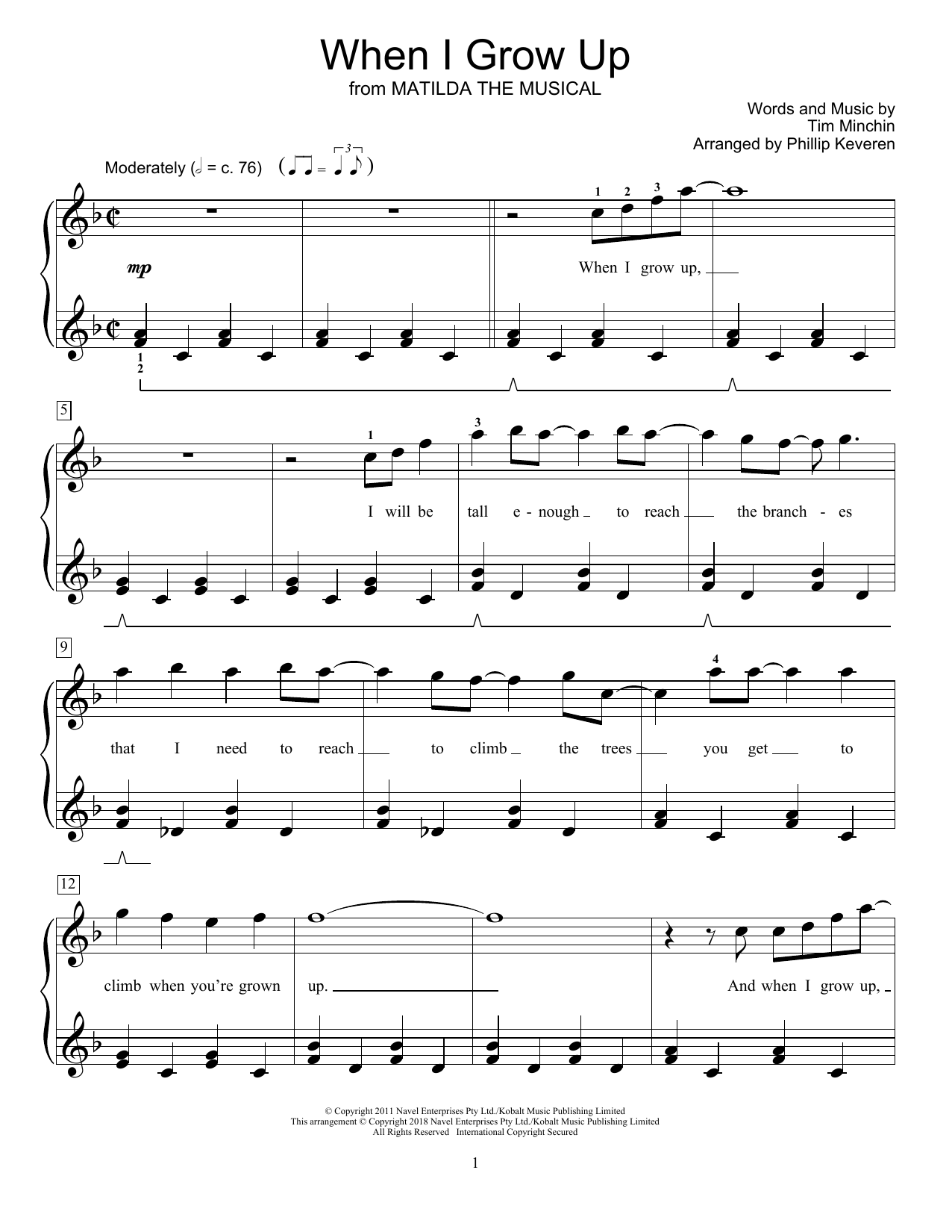 Download Tim Minchin When I Grow Up (from Matilda The Musical) (arr. Phillip Keveren) Sheet Music and learn how to play Educational Piano PDF digital score in minutes