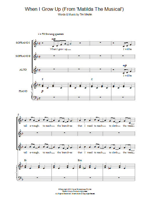 Download Tim Minchin When I Grow Up (From 'Matilda The Musical') Sheet Music and learn how to play SSA PDF digital score in minutes