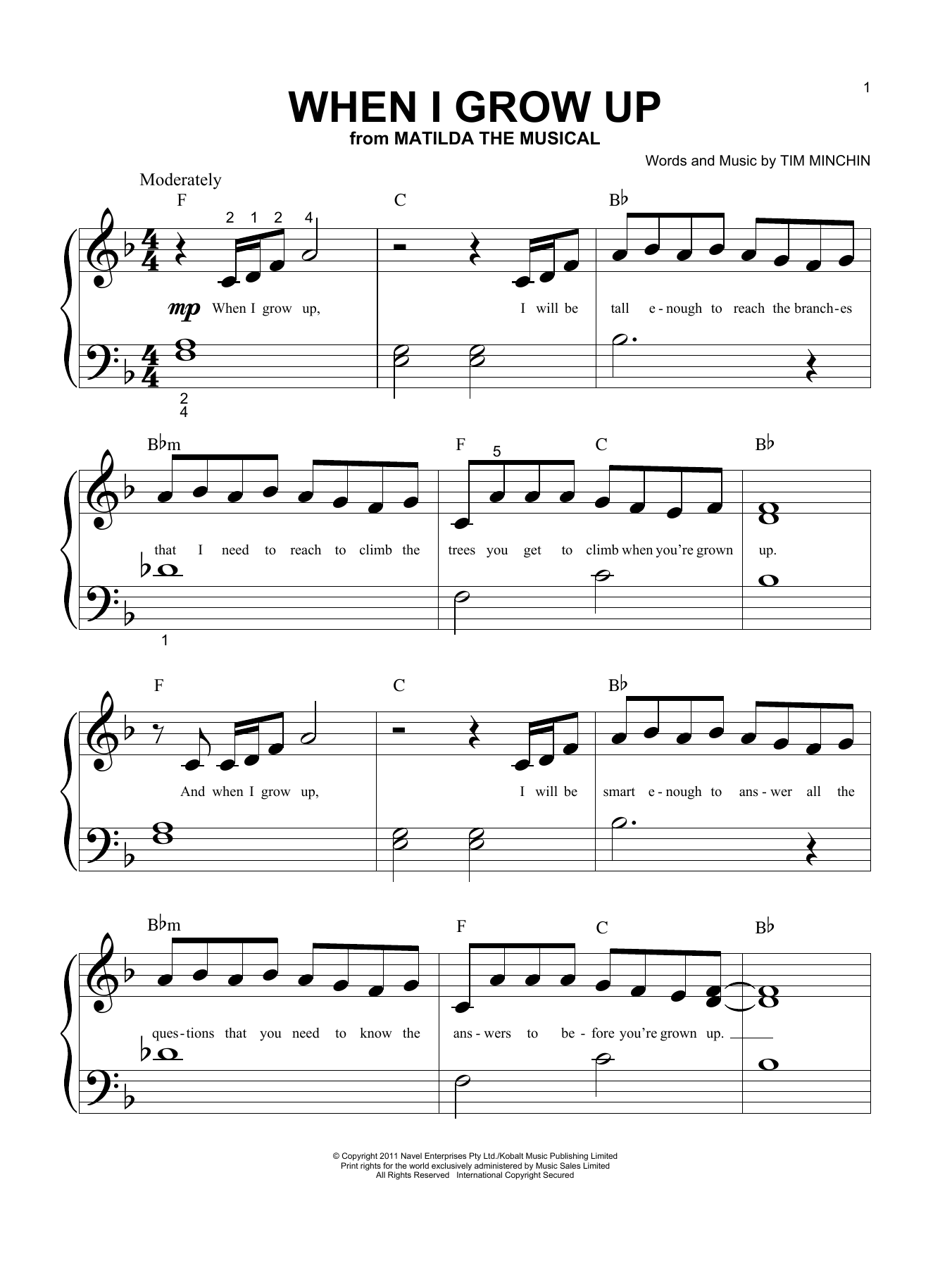 Download Tim Minchin When I Grow Up Sheet Music and learn how to play Melody Line, Lyrics & Chords PDF digital score in minutes