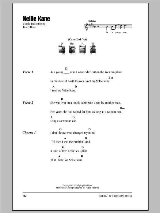 Download Tim O'Brien Nellie Kane Sheet Music and learn how to play Lyrics & Chords PDF digital score in minutes