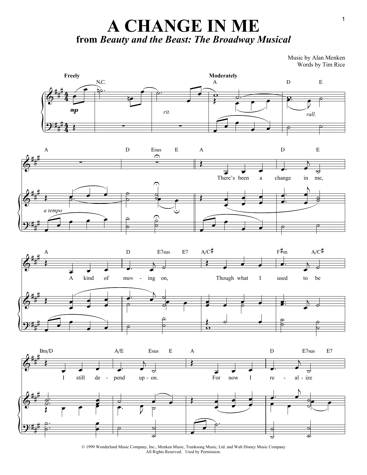 Download Tim Rice A Change In Me Sheet Music and learn how to play Piano & Vocal PDF digital score in minutes