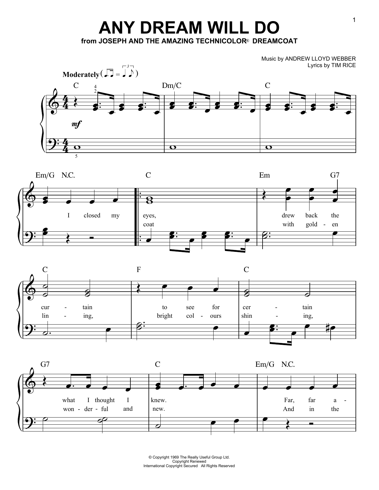 Download Andrew Lloyd Webber Any Dream Will Do (from Joseph And The Amazing Technicolor Dreamcoat) Sheet Music and learn how to play Easy Piano PDF digital score in minutes