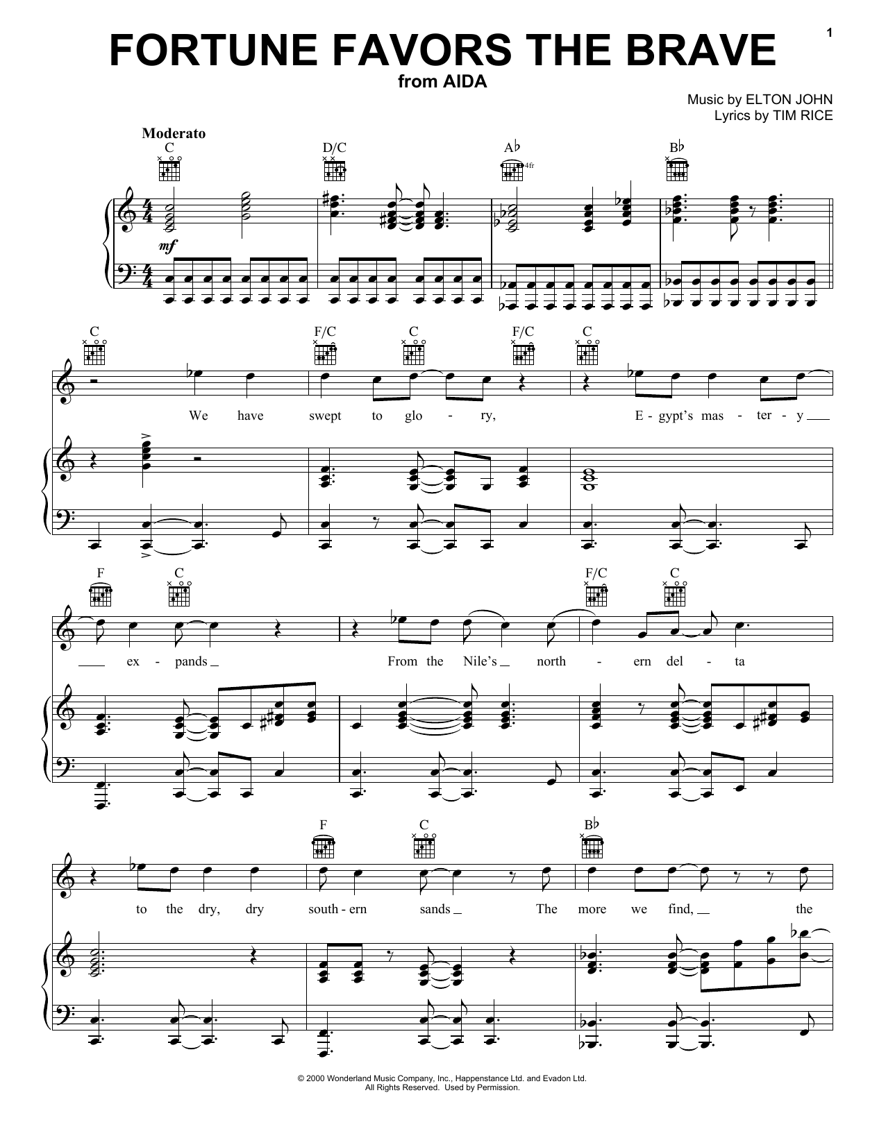 Download Tim Rice Fortune Favors The Brave Sheet Music and learn how to play Vocal Pro + Piano/Guitar PDF digital score in minutes