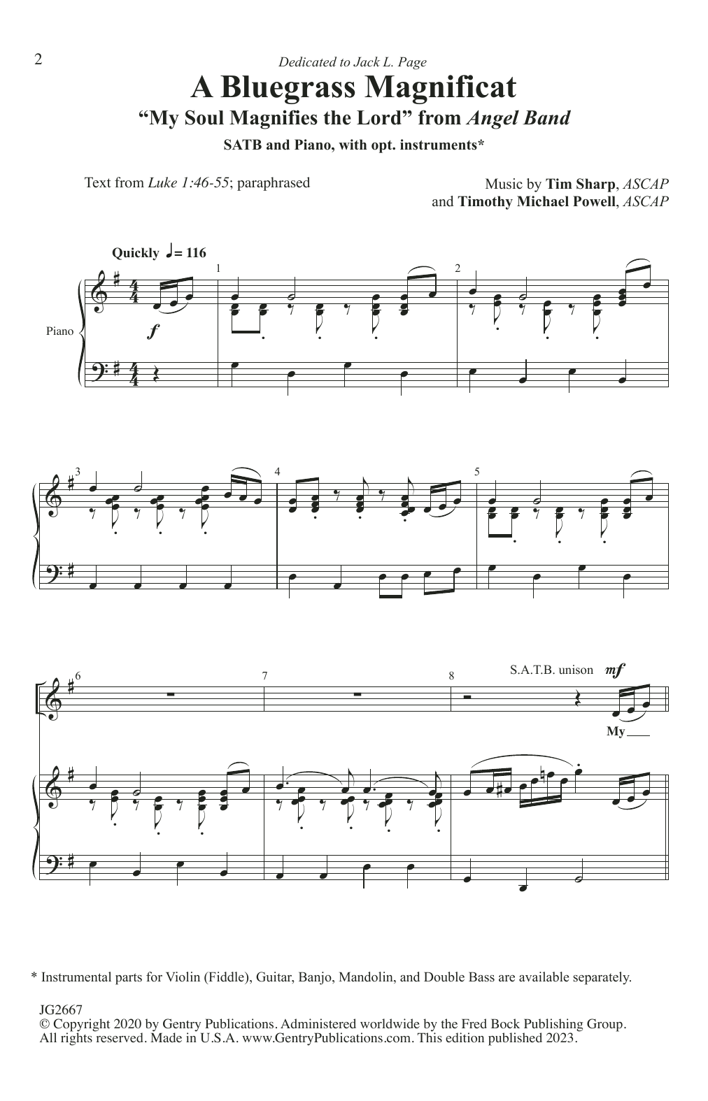Download Tim Sharp and Timothy Michael Powell A Bluegrass Magnificat Sheet Music and learn how to play SATB Choir PDF digital score in minutes