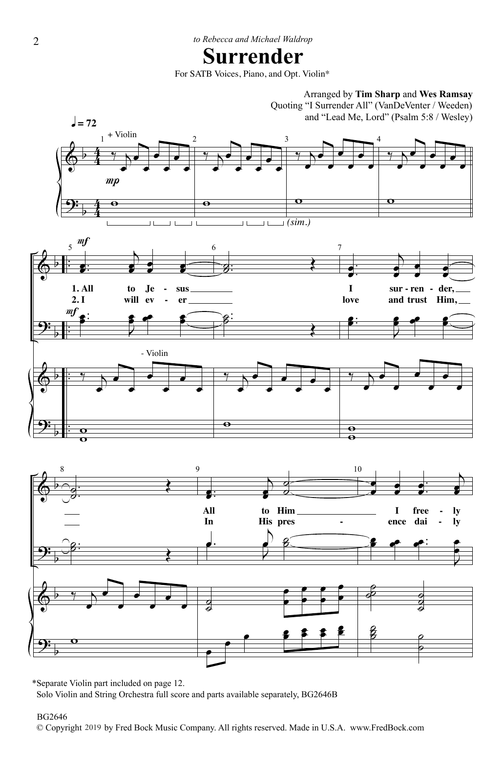 Download Tim Sharp and Wes Ramsay Surrender Sheet Music and learn how to play SATB Choir PDF digital score in minutes