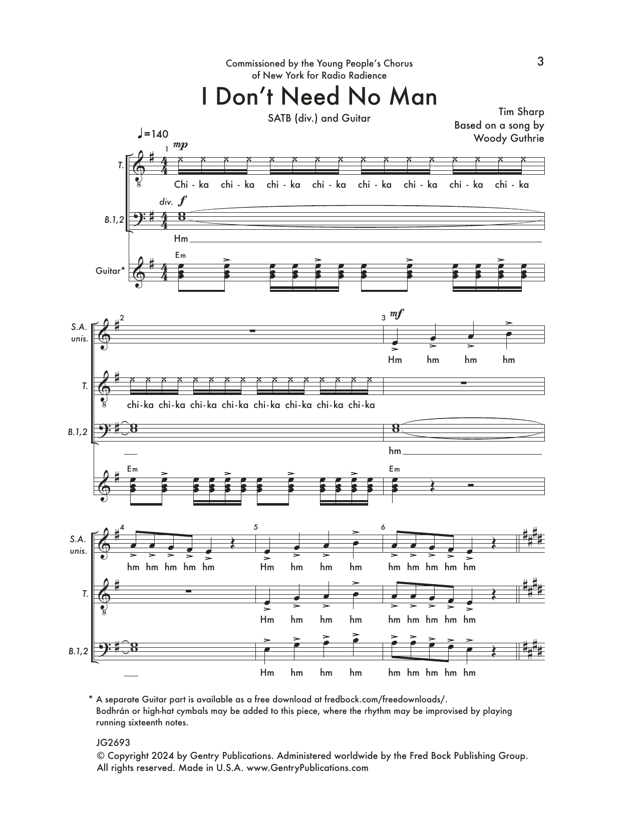 Download Tim Sharp I Don't Need No Man Sheet Music and learn how to play Choir PDF digital score in minutes