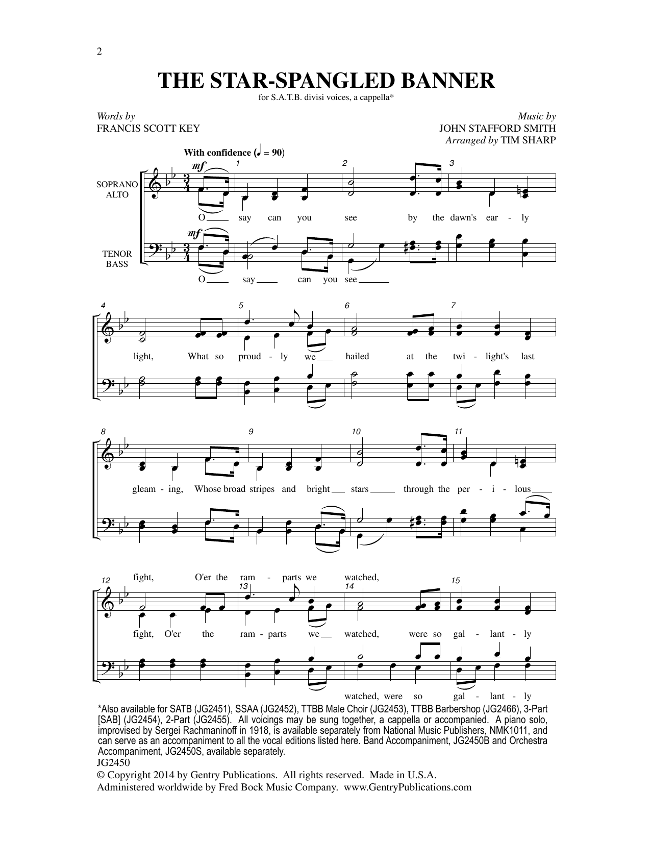 Download Tim Sharp The Star-Spangled Banner Sheet Music and learn how to play SATB Choir PDF digital score in minutes