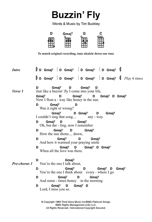 Download Tim Buckley Buzzin' Fly Sheet Music and learn how to play Ukulele PDF digital score in minutes