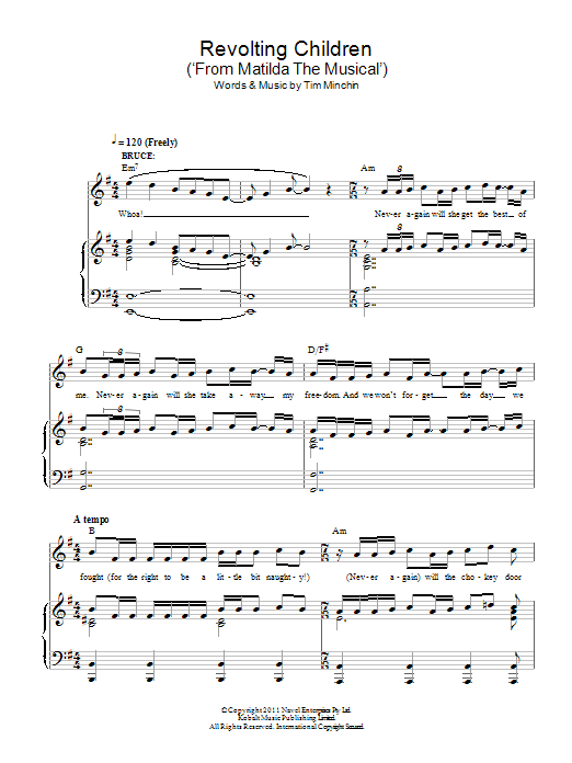 Tim Minchin Revolting Children From Matilda The Musical Sheet Tim Minchin Revolting Children From Matilda The Musical Sheet