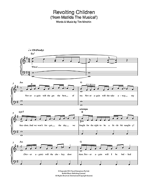 Tim Minchin Revolting Children From Matilda The Musical Sheet Tim Minchin Revolting Children From Matilda The Musical Sheet