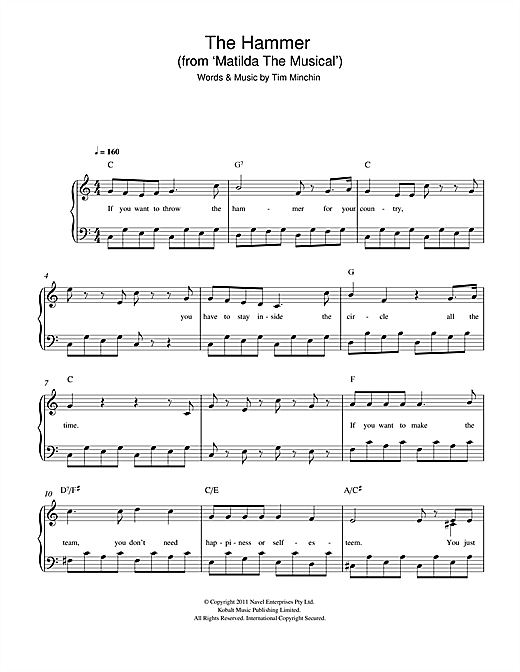 Tim Minchin The Hammer From Matilda The Musical Sheet Music Notes 