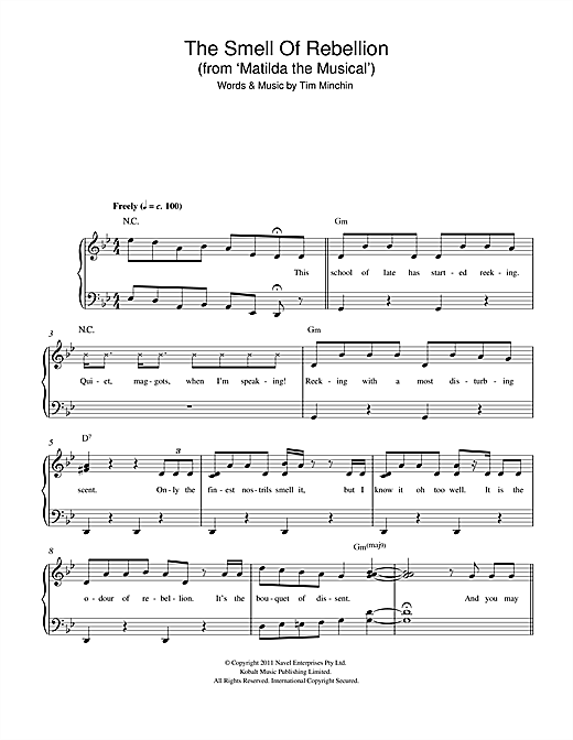 Tim Minchin The Smell Of Rebellion From Matilda The Musical Sheet 