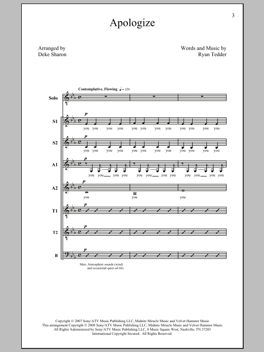 Download Timbaland Apologize (feat. OneRepublic) (arr. Deke Sharon) Sheet Music and learn how to play SATB PDF digital score in minutes