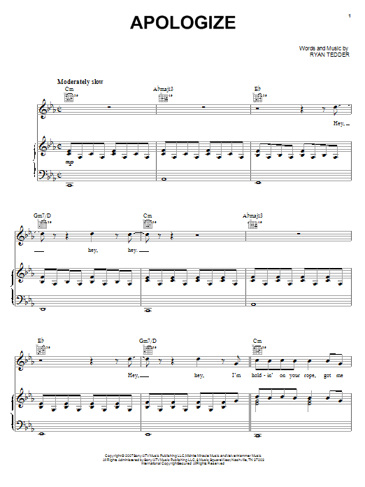 Download Timbaland featuring OneRepublic Apologize Sheet Music and learn how to play Clarinet PDF digital score in minutes