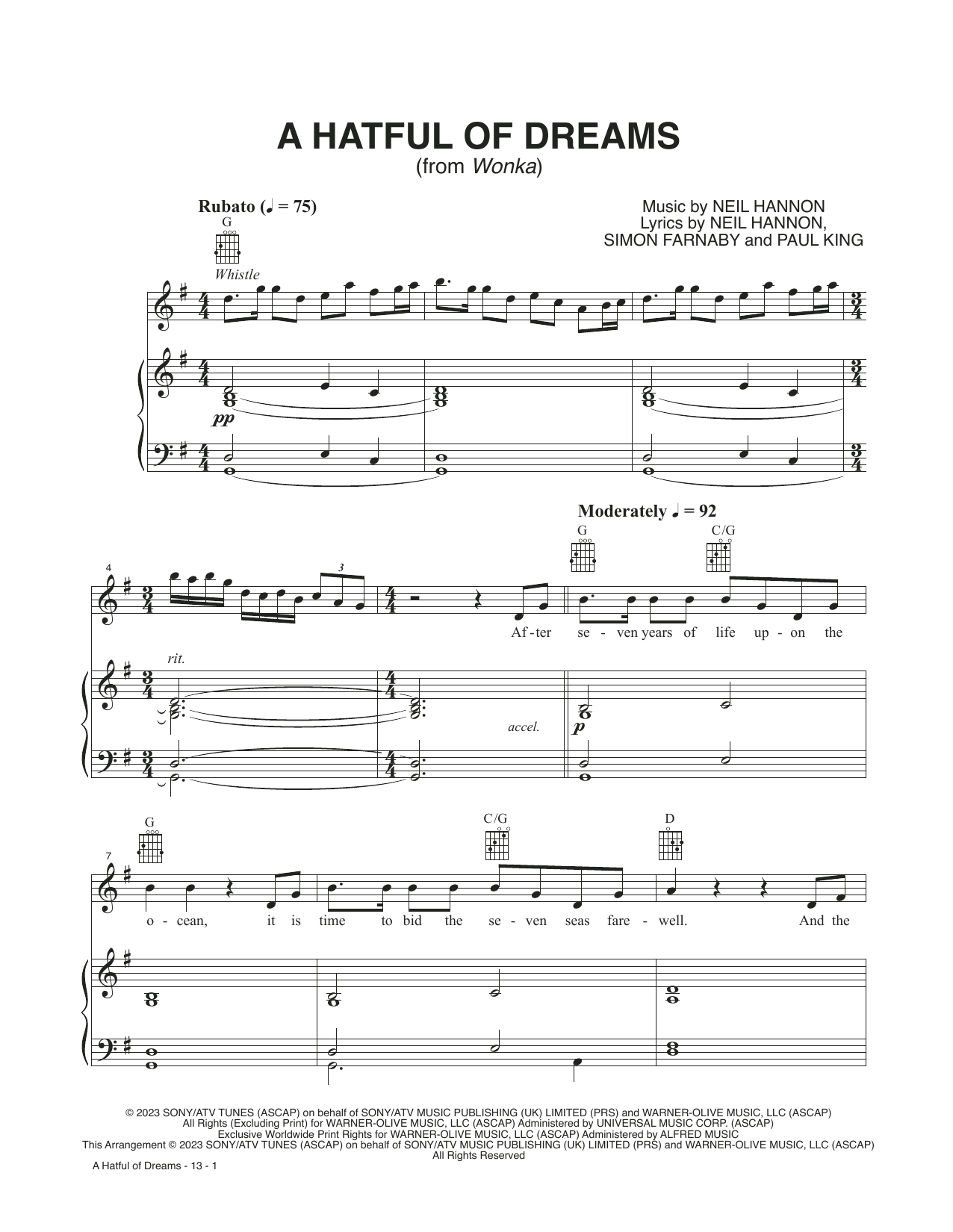 Download Timothée Chalamet A Hatful Of Dreams (from Wonka) Sheet Music and learn how to play Piano, Vocal & Guitar Chords (Right-Hand Melody) PDF digital score in minutes