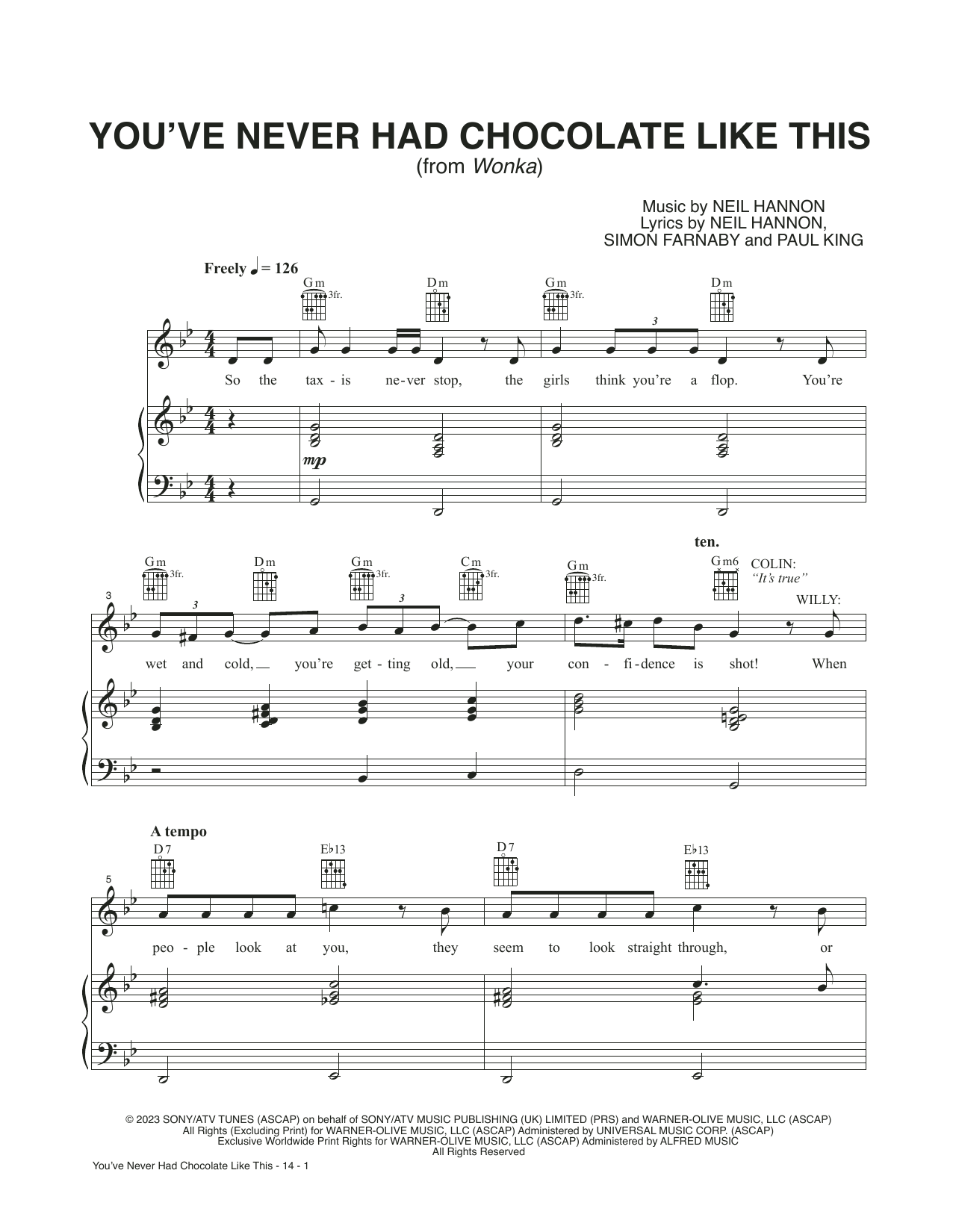 Download Timothée Chalamet You've Never Had Chocolate Like This (from Wonka) Sheet Music and learn how to play Piano, Vocal & Guitar Chords (Right-Hand Melody) PDF digital score in minutes