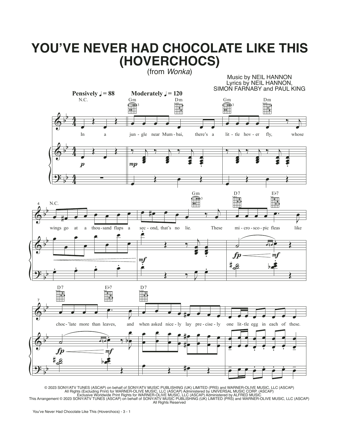 Download Timothée Chalamet You've Never Had Chocolate Like This (Hoverchocs) (from Wonka) Sheet Music and learn how to play Piano, Vocal & Guitar Chords (Right-Hand Melody) PDF digital score in minutes