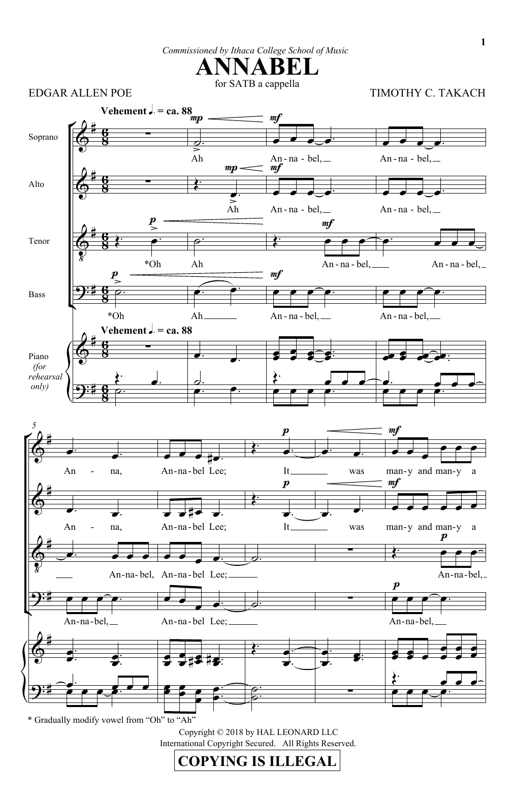 Download Timothy C. Takach Annabel Sheet Music and learn how to play SATB Choir PDF digital score in minutes