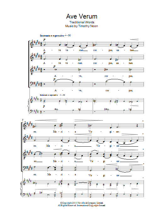 Download Timothy Noon Ave Verum Sheet Music and learn how to play SATB Choir PDF digital score in minutes