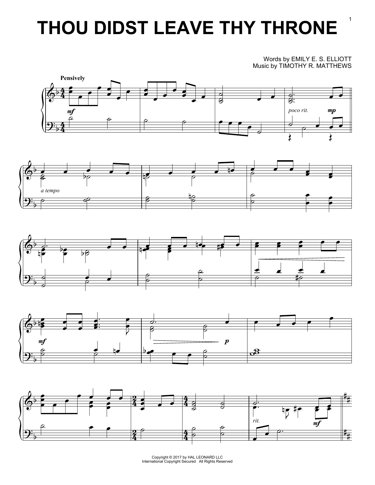 Download Timothy R. Matthews Thou Didst Leave Thy Throne Sheet Music and learn how to play Piano PDF digital score in minutes