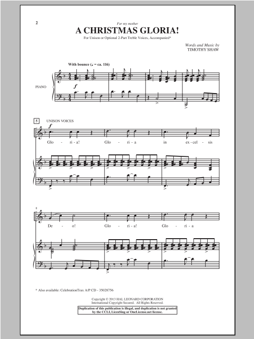 Download Timothy Shaw A Christmas Gloria! Sheet Music and learn how to play Choral PDF digital score in minutes