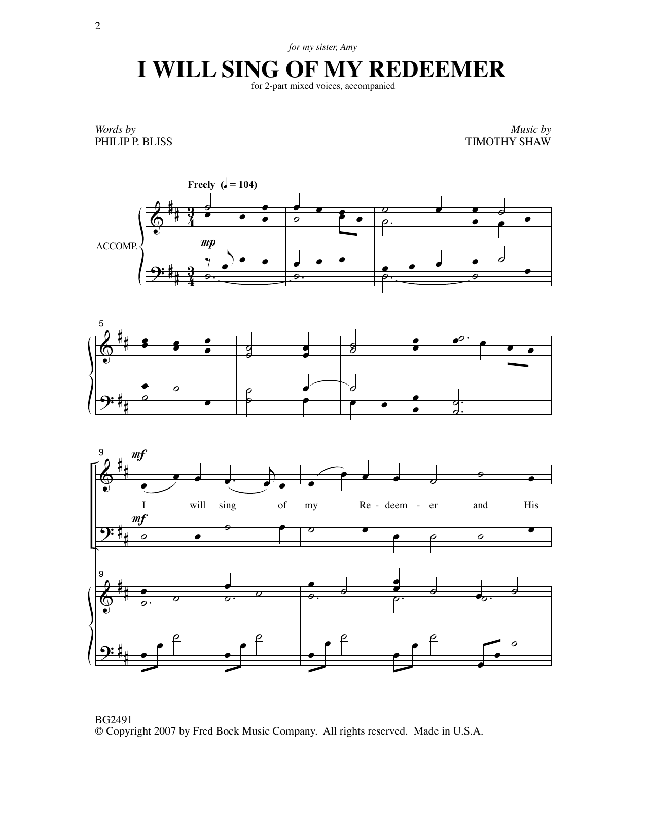 Download Timothy Shaw I Will Sing Of My Redeemer Sheet Music and learn how to play SATB Choir PDF digital score in minutes