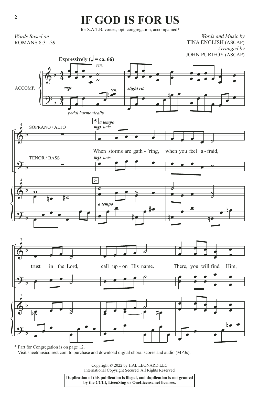 Download Tina English If God Is For Us (arr. John Purifoy) Sheet Music and learn how to play SATB Choir PDF digital score in minutes