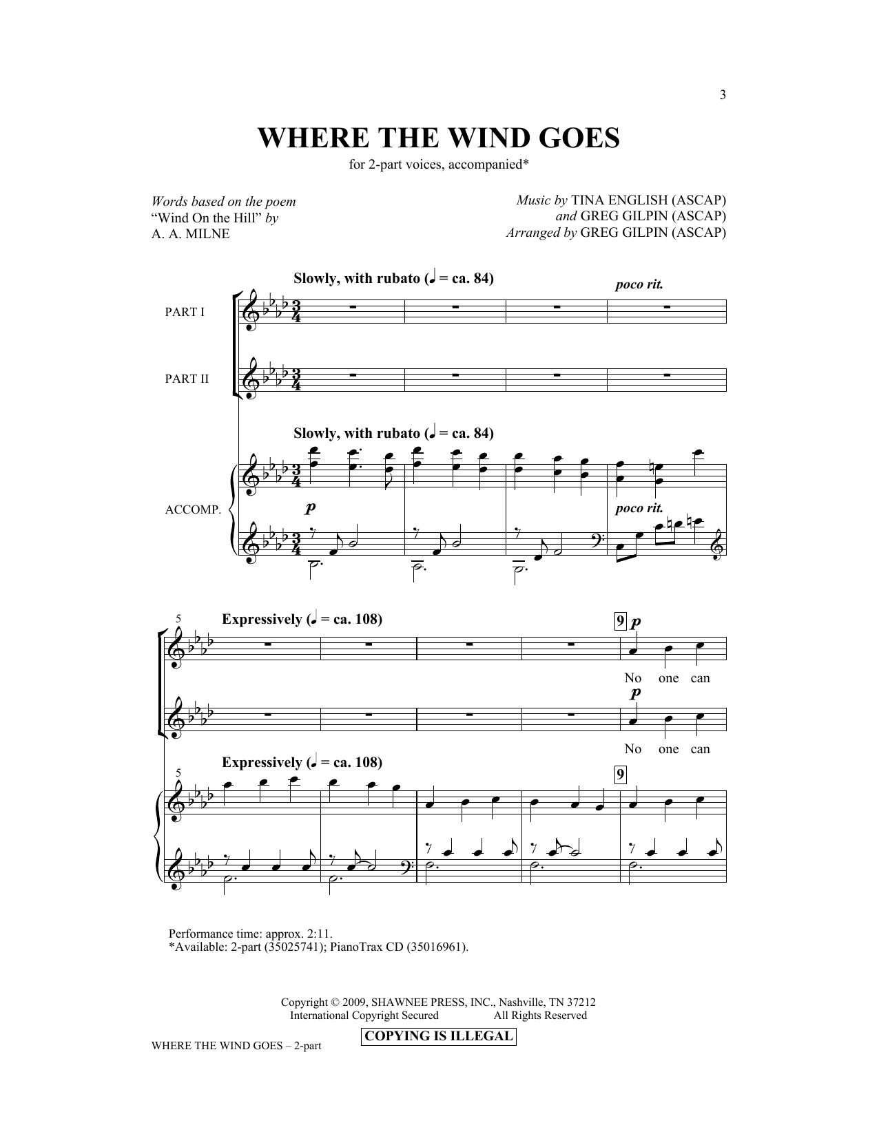 Download Tina English Where The Wind Goes Sheet Music and learn how to play 2-Part Choir PDF digital score in minutes