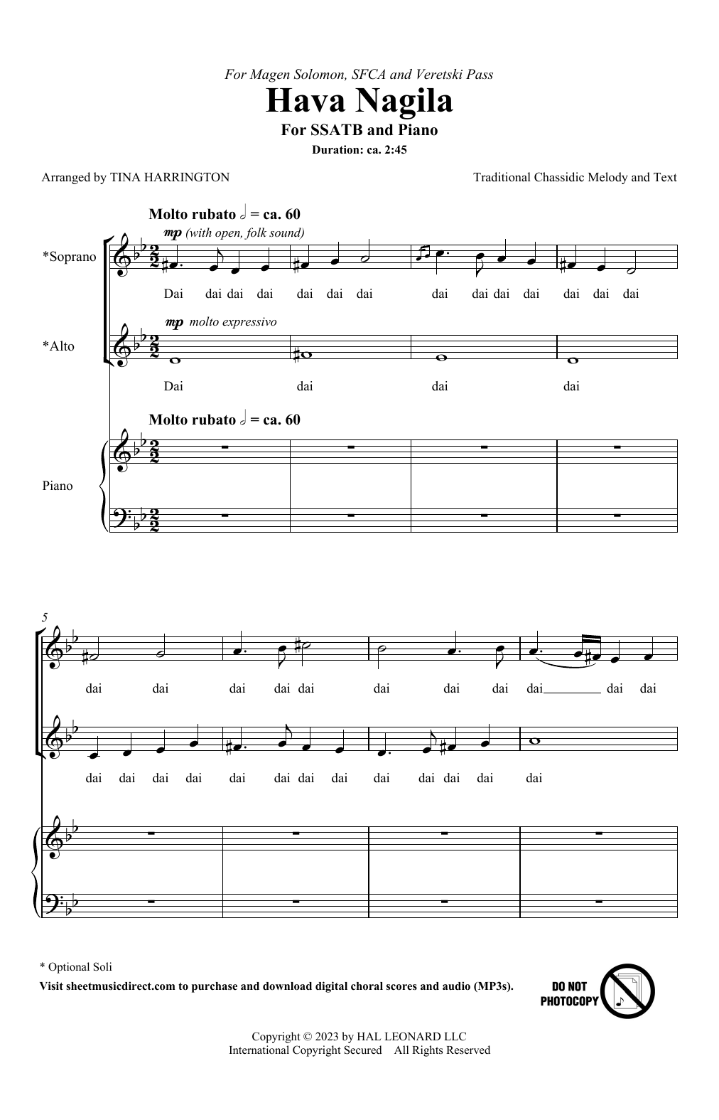 Download Tina Harrington Hava Nagila Sheet Music and learn how to play Choir PDF digital score in minutes